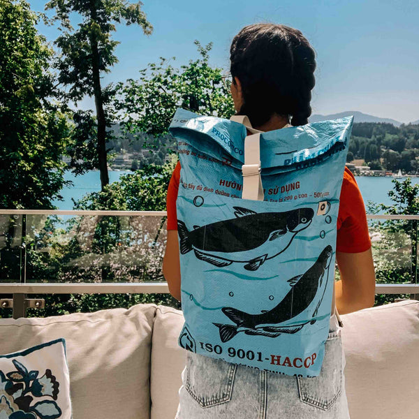 Nachhaltiger Rucksack in hellblau