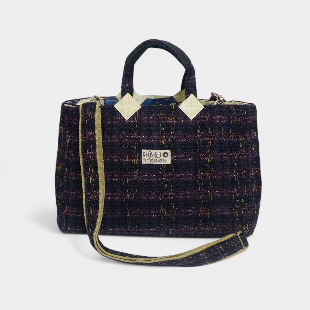 Isolde TWEED dunkelblau, innen beige-blau