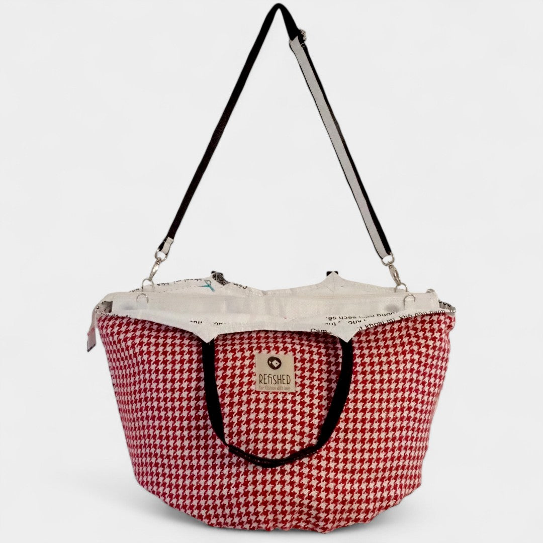 Soulmate Zip TWEED in rot-weiß und langem Gurt