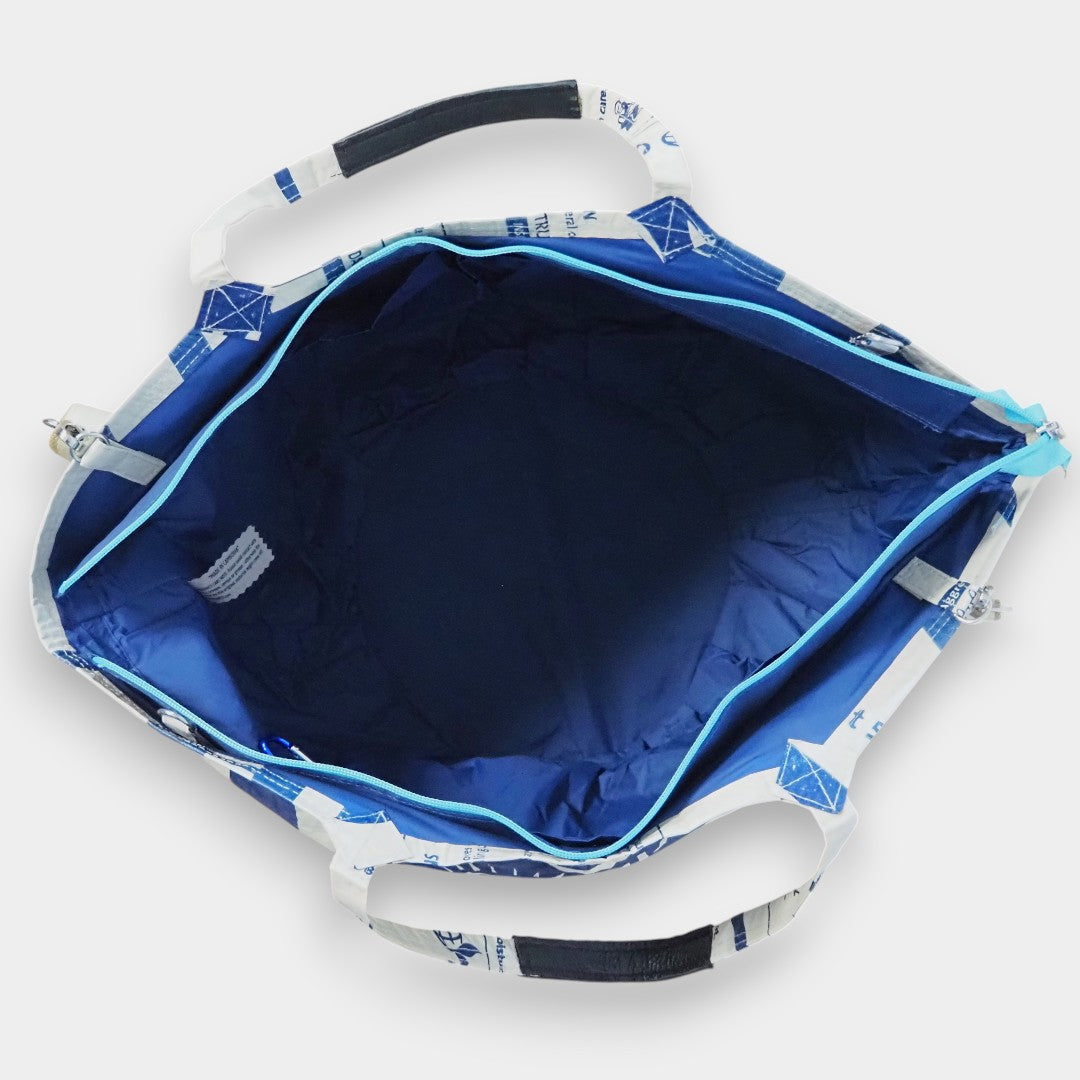 Soulmate Zip beige-blau, Adlermotiv, langer Gurt - innen blau
