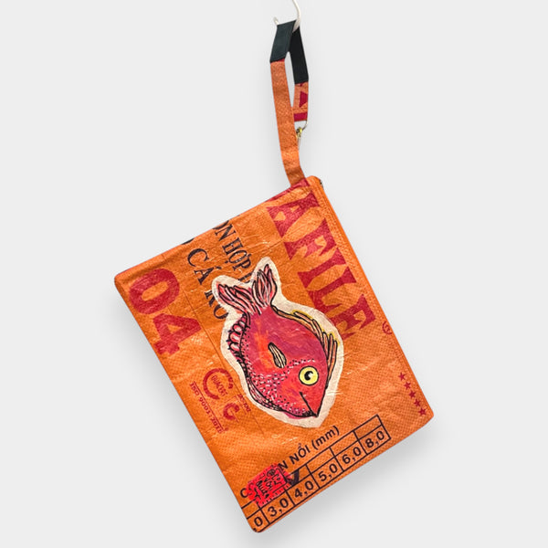 bag-in-bag Tasche in orange mit pinkem Fisch bemalt