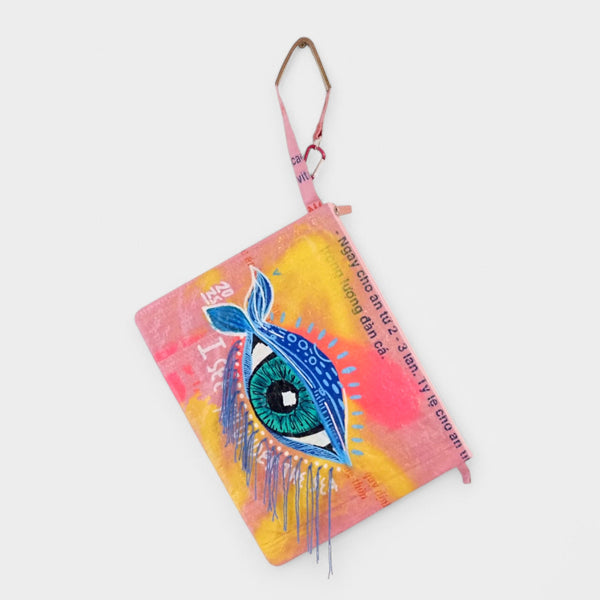 upcyceltes Täschchen mit Acryl bunt bemalt in rosa