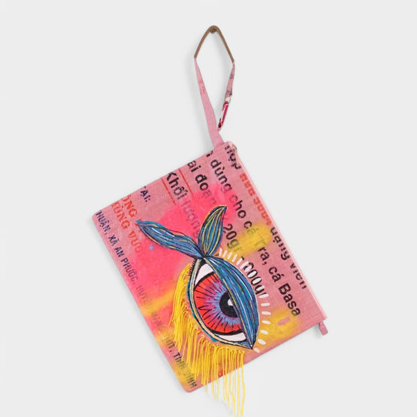 upcyceltes Täschchen mit Acryl bunt bemalt in rosa