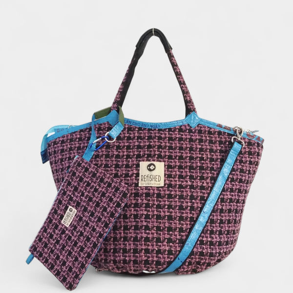 Soulmate ZIP TWEED in lila-schwarz-blau - sehr schicke, große Tasche im Set mit Bag-in-Bag