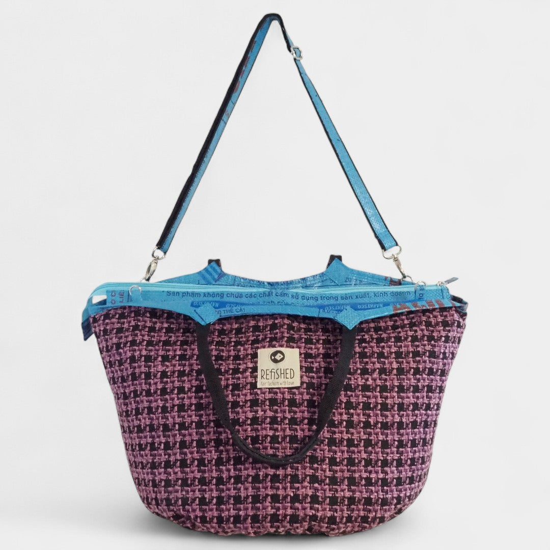 Soulmate ZIP TWEED in lila-schwarz-blau - sehr schicke, große Tasche