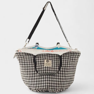 elegante Soulmate TWEED ZIP mit langem Gurt in schwarz-weiß