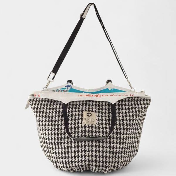 elegante Soulmate TWEED ZIP mit langem Gurt in schwarz-weiß