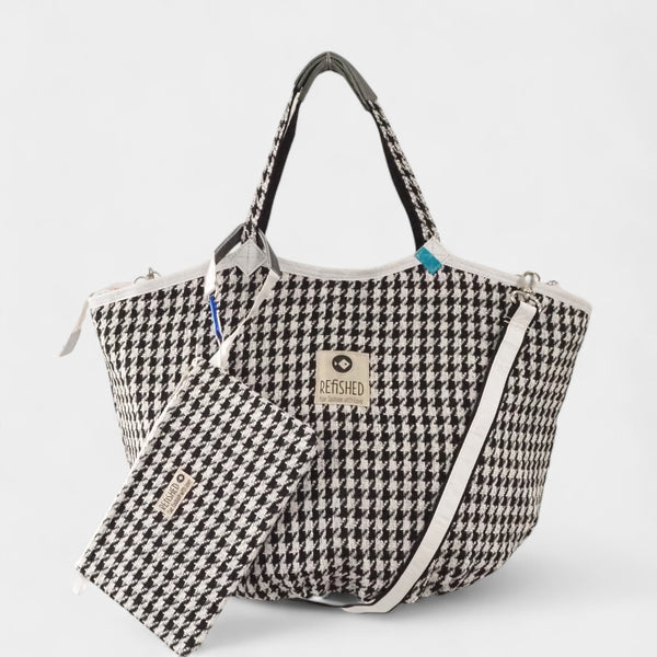 elegante Soulmate TWEED ZIP mit langem Gurt in schwarz-weiß - im Set mit Bag-in-Bag