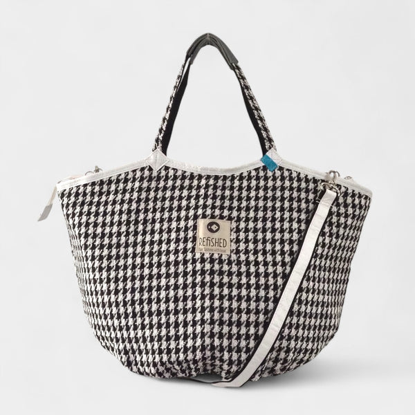 elegante Soulmate TWEED ZIP mit langem Gurt in schwarz-weiß