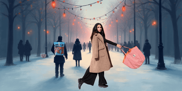 upcycelte TWEED Soulmate, ART Rucksack, weihnachtliches Ambiente / background AI generated