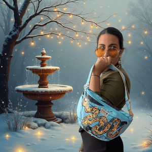 Bum Bag ART Edition, hellblau, weihnachtliches Ambiente / background AI generated