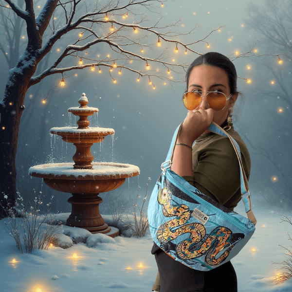 Bum Bag ART Edition, hellblau, weihnachtliches Ambiente / background AI generated