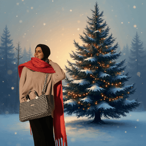 upcycelte Tasche im Kelly Bag Stil, weihnachtliches Ambiente / background AI generated