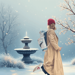 Rucksack weiß, weihnachtliches Ambiente / background AI generated