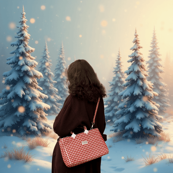 Isolde TWEED in rot-weiß, weihnachtliches Ambiente / background AI generated