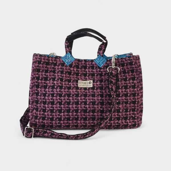 Isolde TWEED lila-schwarz - schicke Tasche im Kelly Bag Stil