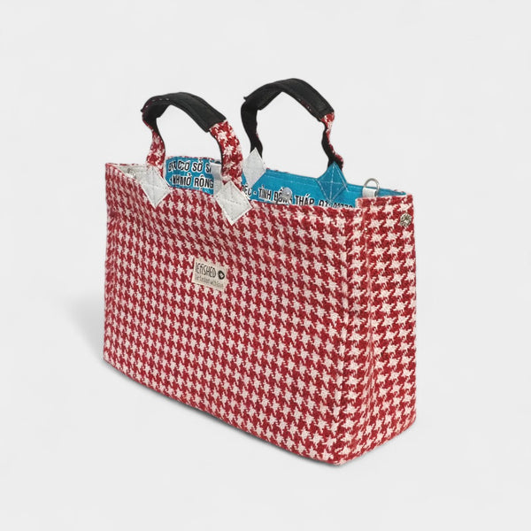 Isolde TWEED in rot-weiß - Tasche im Kelly Bag Stil