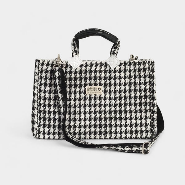 Isolde TWEED schwarz-weiß - Tasche im Kelly Bag Stil mit langem Gurt