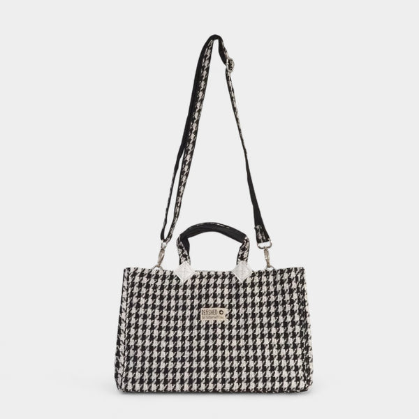 Isolde TWEED schwarz-weiß - kurze Henkel und langer Gurt