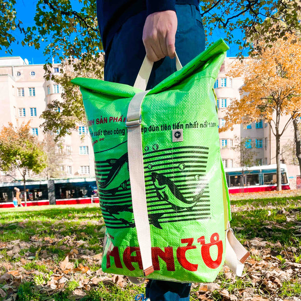 Recycelten Rucksack in grellgrün