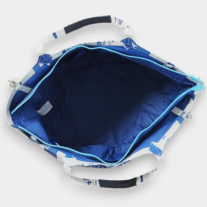 Soulmate Zip beige-blau, Adlermotiv, langer Gurt - innen blau