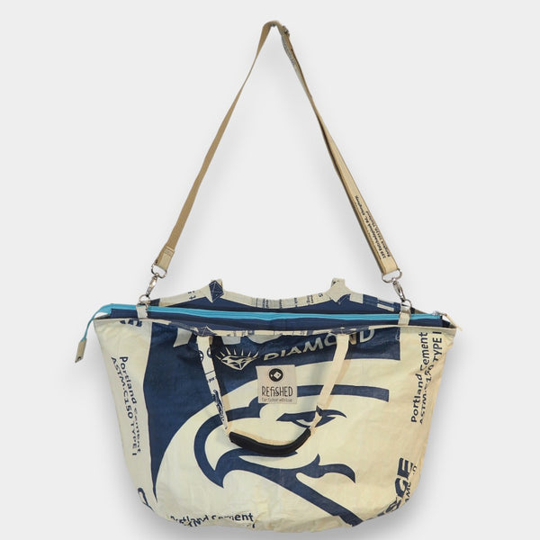 Soulmate Zip beige-blau, Adlermotiv, langer Gurt