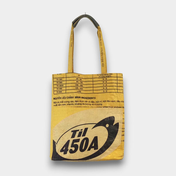 gelbe Tasche, kleiner Shopper mit großem, schwarzen Fischmotiv