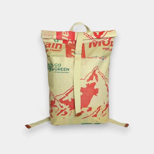  Nachhaltiger Rucksack in beige-grün-rot, wasserabweisend