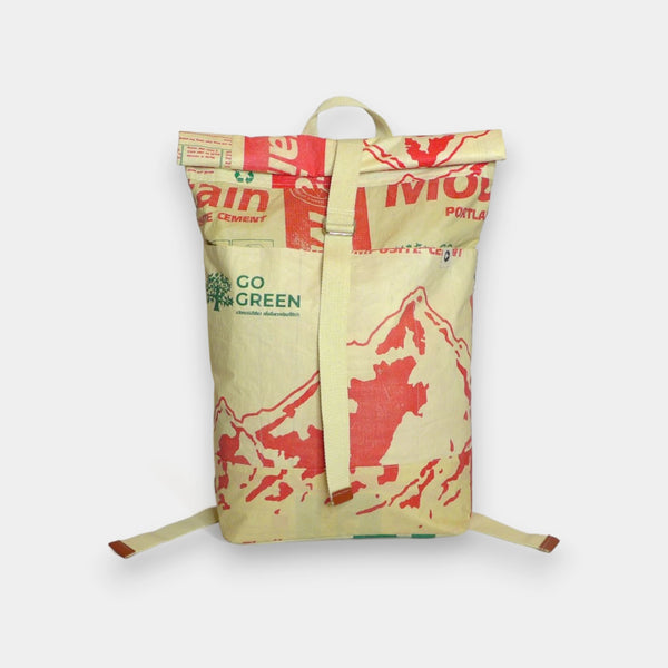 Nachhaltiger Rucksack in beige-grün-rot, wasserabweisend