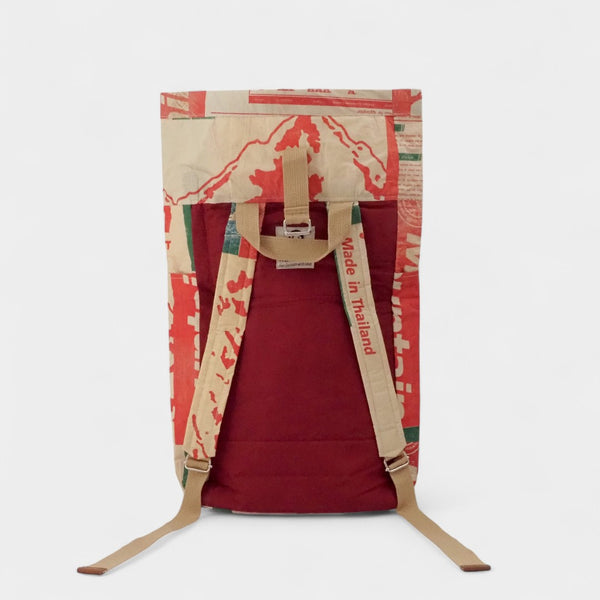 Rückseite vom Mountain Rucksack mit rotem Stoff