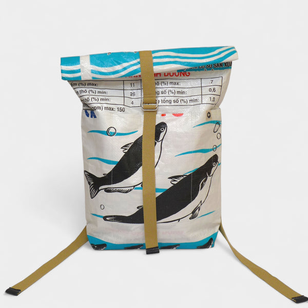 Nachhaltiger Rucksack in weiß blau