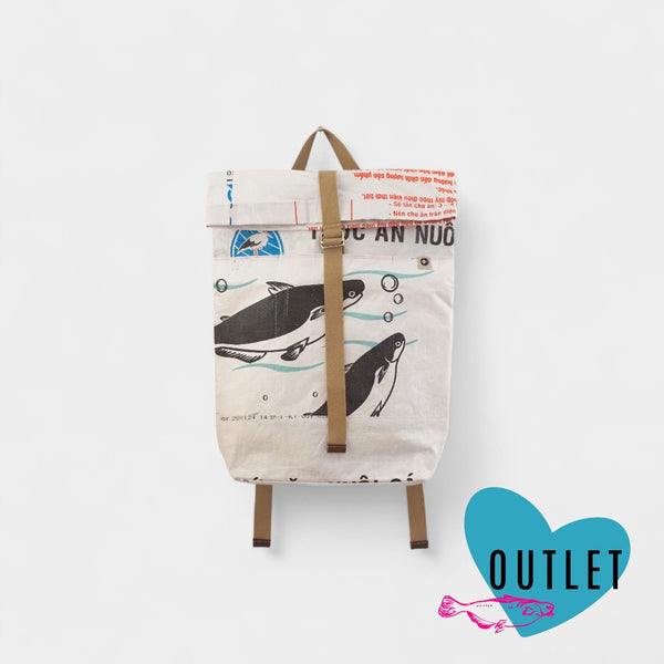 Rucksack weiß, Fischmotiv, OUTLET